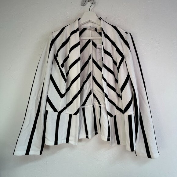 Chico's Womens Black Stripe Ottoman Jacket Size 1 Open Front Stretch New $109 - Picture 1 of 8